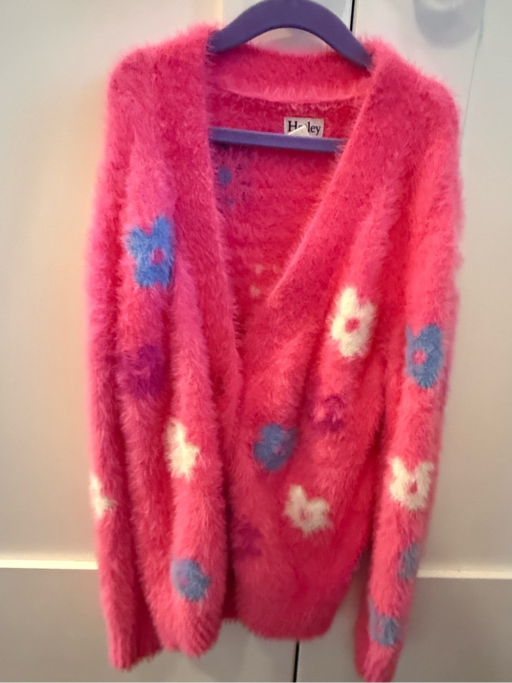 Hatley Bright Pink Fuzzy Floral Cardigan